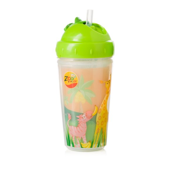 EVENFLO FEEDING Zoo Friends Insulated Straw Cup, Green - Picture 2 of 3